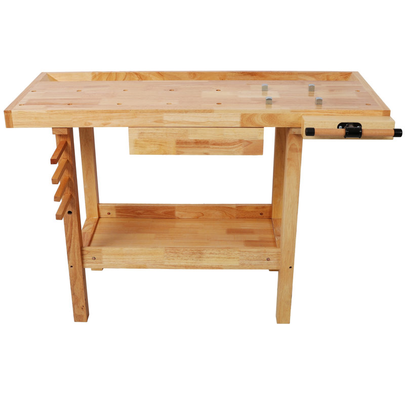 Établi en bois de 48 po, banc de travail du bois robuste avec poignée réglable, table de travail du bois avec capacité de charge de 330 lb avec rangement pour garage, atelier, rangement à la maison