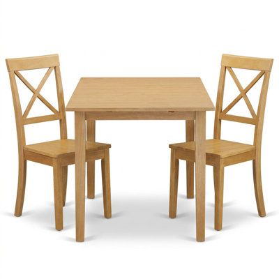 Ensemble de salle à manger rectangulaire en hévéa asiatique fini chêne avec rallonge papillon et 2 chaises