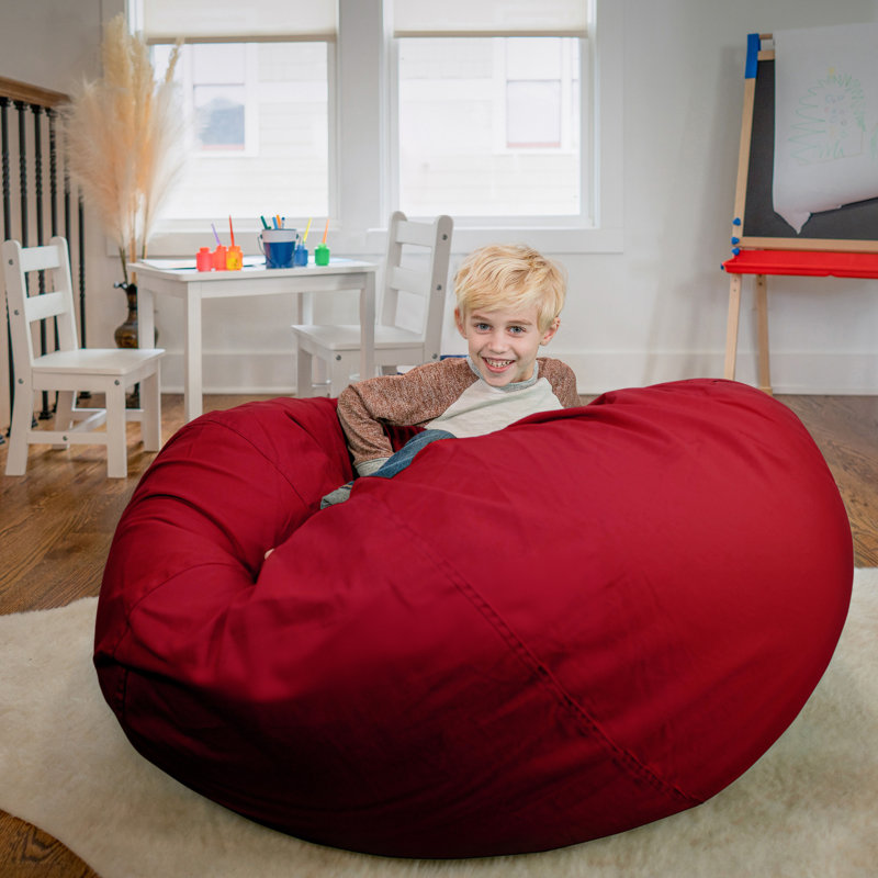 Classic Refillable Cotton Bean Bag Chair, Red Cotton Twill, Large