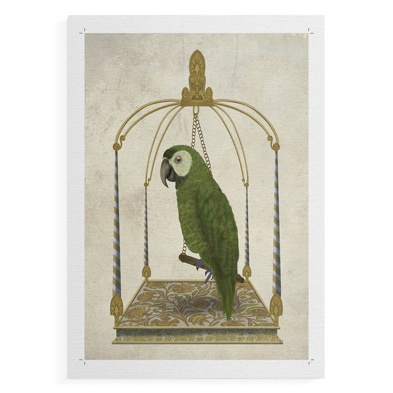 Perroquet vert sur une balançoire - impression sur toile seulement - non encadrée, H 27 po x l 18 po