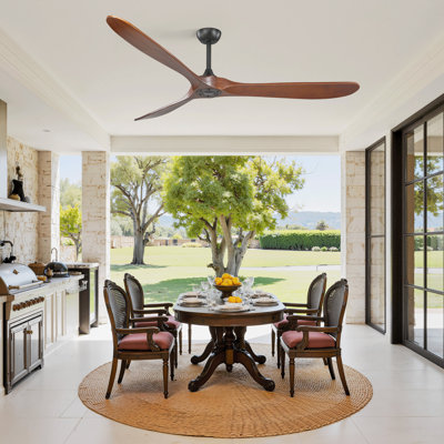 Ventilateur de plafond en bois massif 72 pouces avec télécommande, ventilateur de plafond d'extérieur en noyer à 3 pales, moteur à courant continu silencieux à 6 vitesses pour la chambre à coucher, le patio, la ferme et le salon