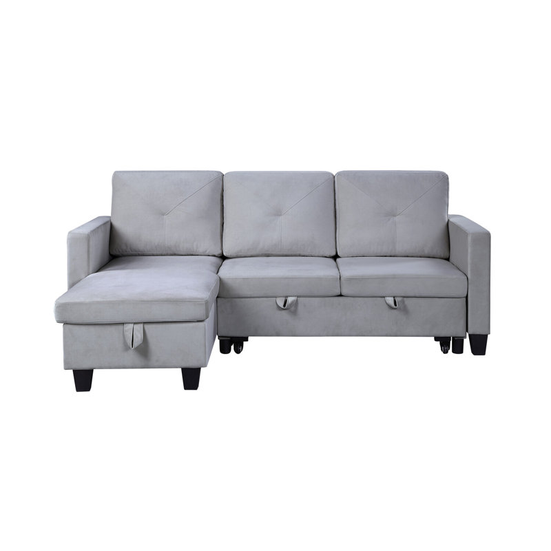 Mishea Renaissance Rhapsody Light Gray Velvet Reversible Sleeper Sectional Sofa