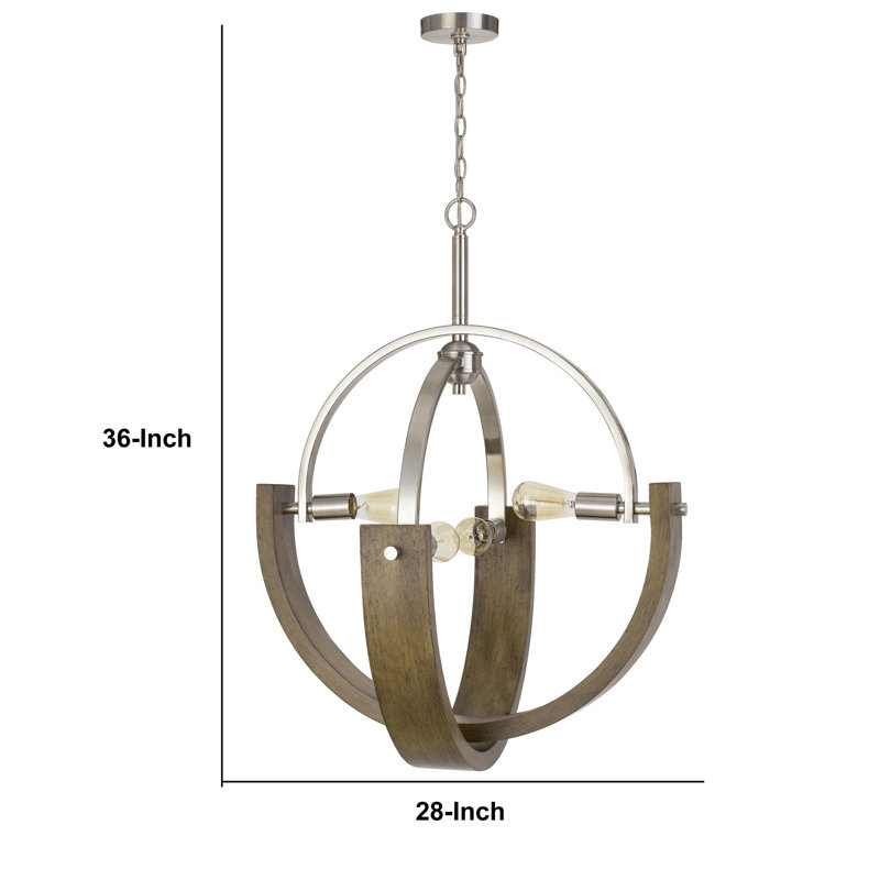 Lustre 4 lumières en bois et acier brossé Rauma