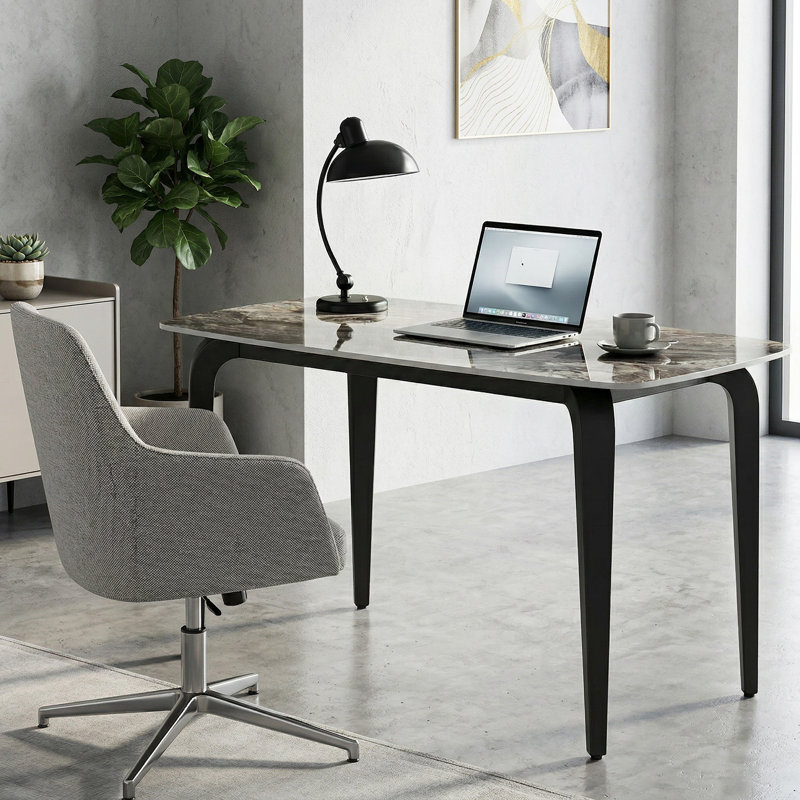 Stone Top Metal Base Dining Table, Brown