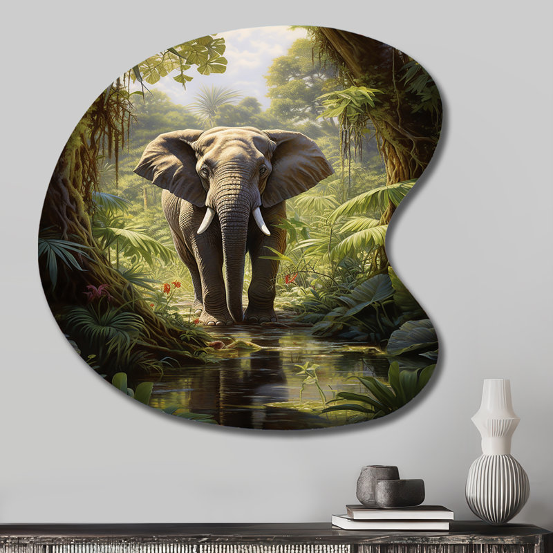 Hoyt - Éléphant en forme de goutte, art mural en métal asymétrique, H 27 po x l 27 po
