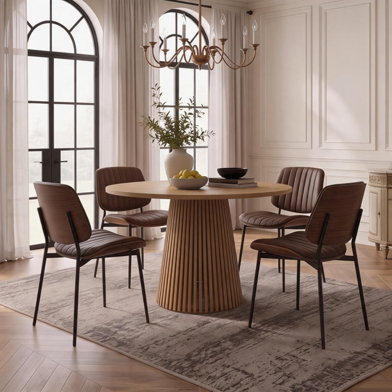 Ensemble de table de salle à manger ovale extensible en bois avec 4 chaises., Bois naturel, Brun