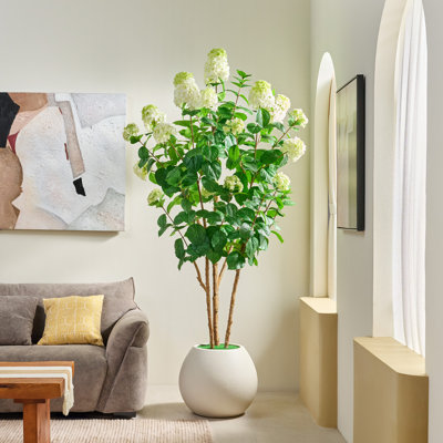 Grand arbre d'hortensia artificiel de 8 pi avec tiges de bois véritable