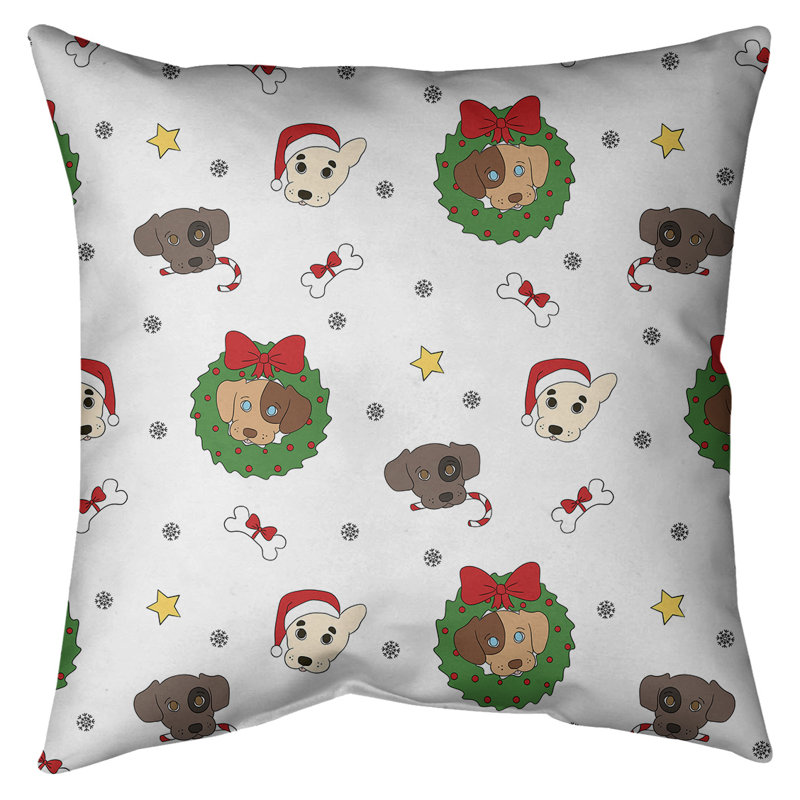Coussin décoratif chiens de noël, 20 po x 20 po, Blanc