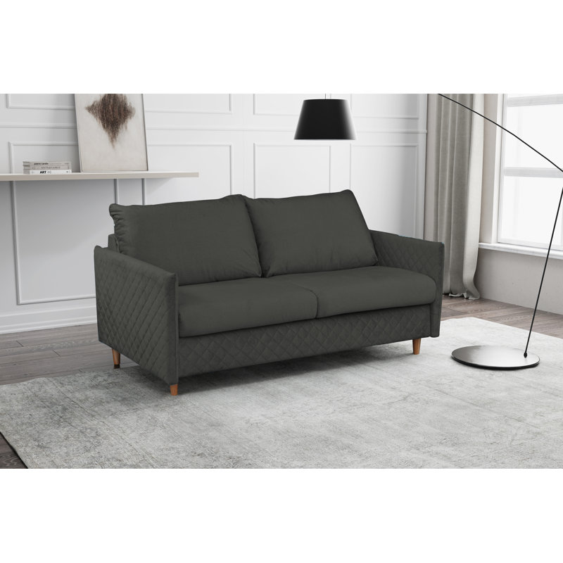 Melieck 2 Seater Velvet Sofa Bed with Mattress, Smooth Black
