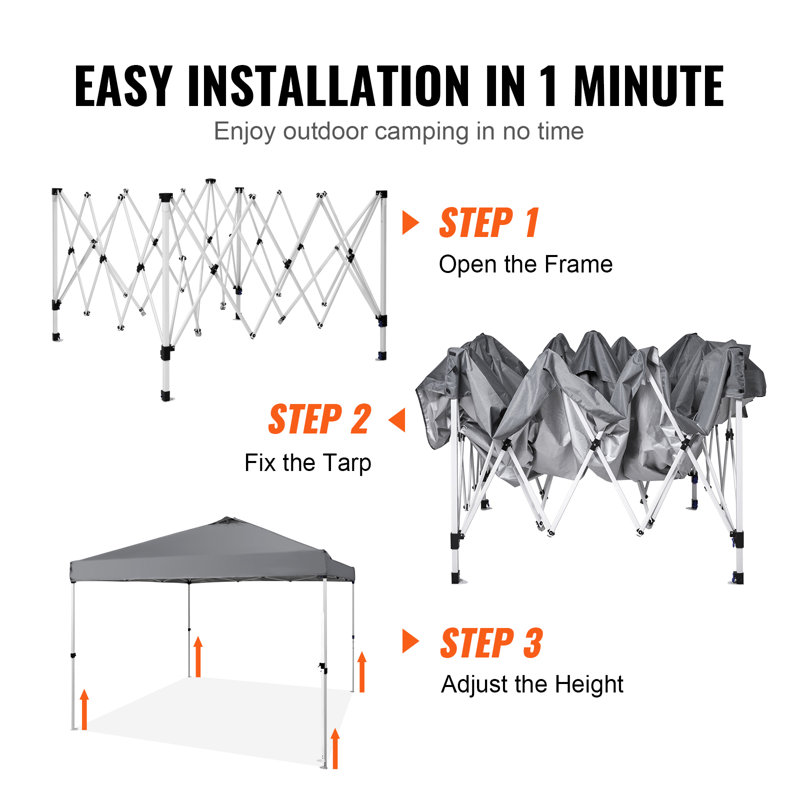 10 Ft. W x 10 Ft. D Steel Pop-Up Canopy with Portable Bag for Camping