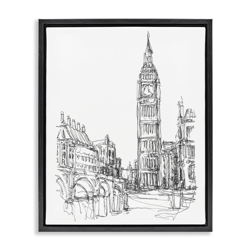 Cadre flottant Parisian Cityscape, croquis, Ethan Harper, Cadre flottant noir de jais, H 21 po x l 17 po