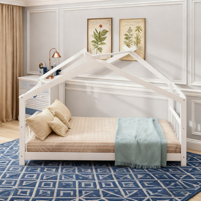 Lit en bois, Blanc, Double
