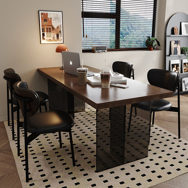 Bureau rectangulaire en bois massif noyer, 29.53"H×78.74"L×31.5"W