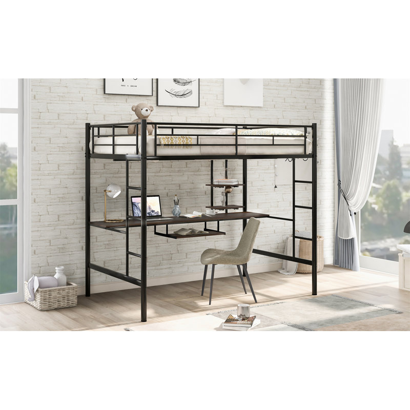 Lit mezzanine avec bureau et tablette