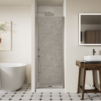 30-31.4" W x 72" H Frameless Pivot Shower Door, 1/4" (6mm) Clear SGCC Tempered Glass Shower Door, Pivot Swing Shower Glass Door in Chrome Finish, Reversible Installation