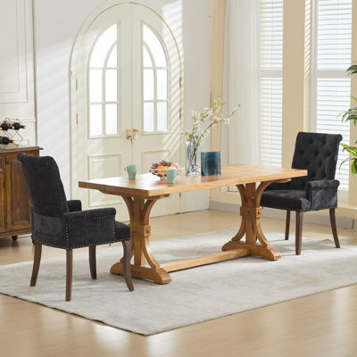 Ensemble de 2 chaises de salle à manger rembourrées en tissu de chenille, pieds courbés en bois massif, capitonné élégant