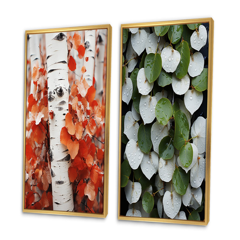 «Orange, fleurs blanches, arbre à Aspen, Colorado», 2 pièces, Encadrement doré, H 40 po x l 40 po