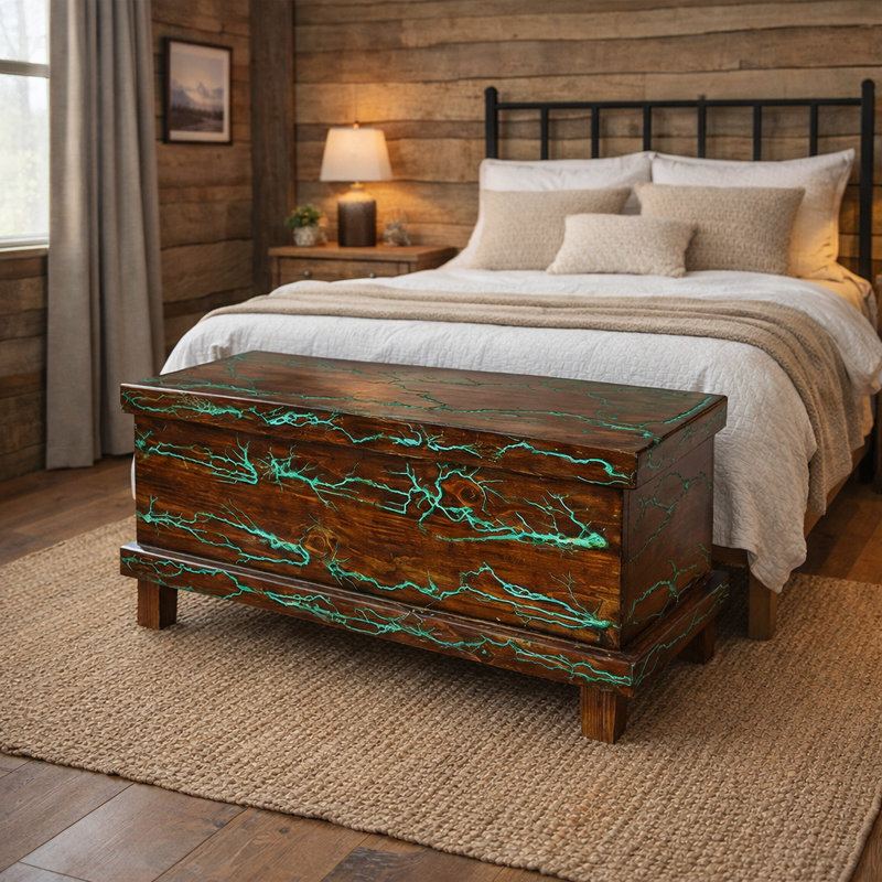 Coffre en bois récupéré avec turquoise Zluis