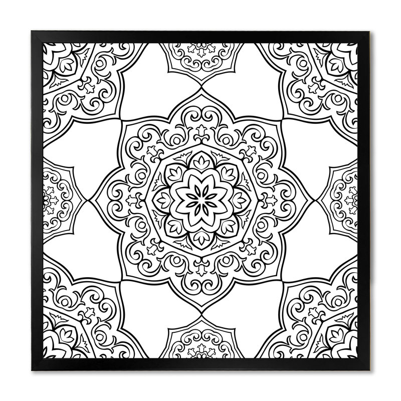 Mandala gris sur blanc - Impression sur toile, Cadre noir, H 31,5 po x l 31,5 po