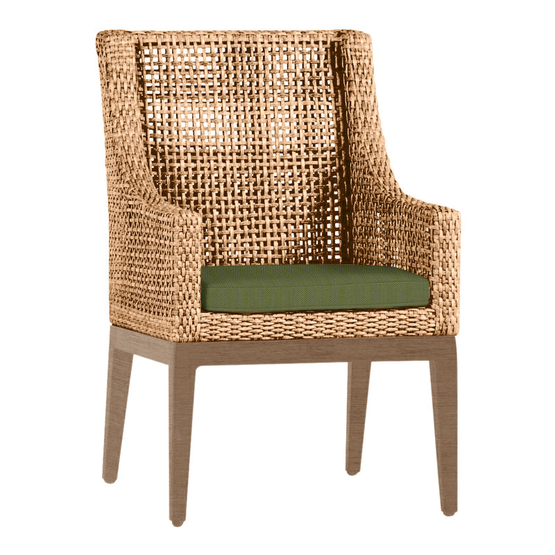 Chaise avec accoudoirs d'extérieur en résine et osier Pen-pena N-Dura, Pas de soudure, Forêt de lin, Raphia / bois de santal