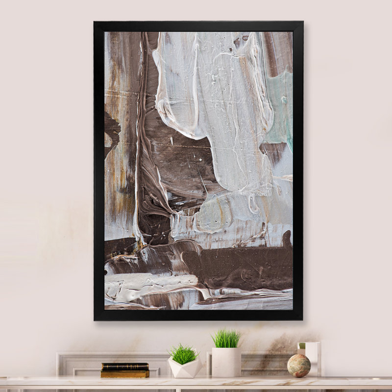 Beige brun coups de pinceau - reproduction sur toile, L 8 po x H 12 po, Cadre noir