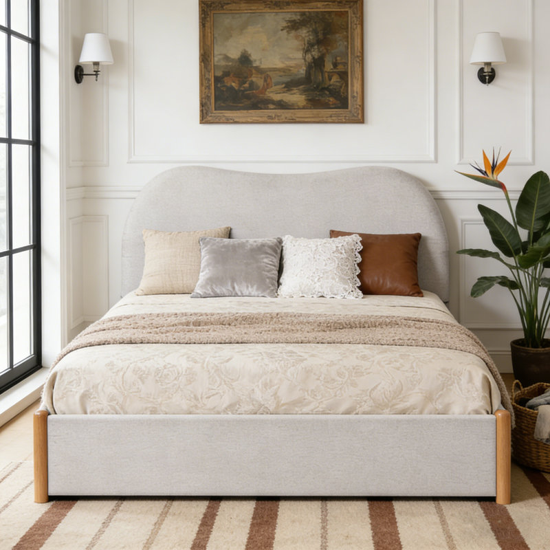 Solid Wood Leg With Linen Platform Bed
