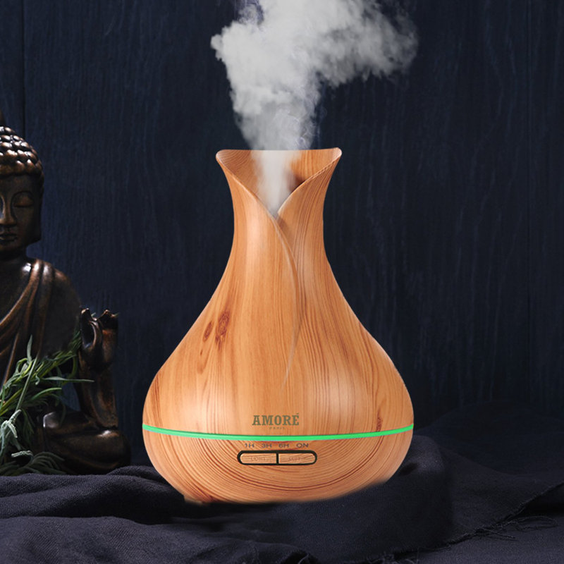 Humidificateur d'air ultrasonique à grain de bois, Jaune