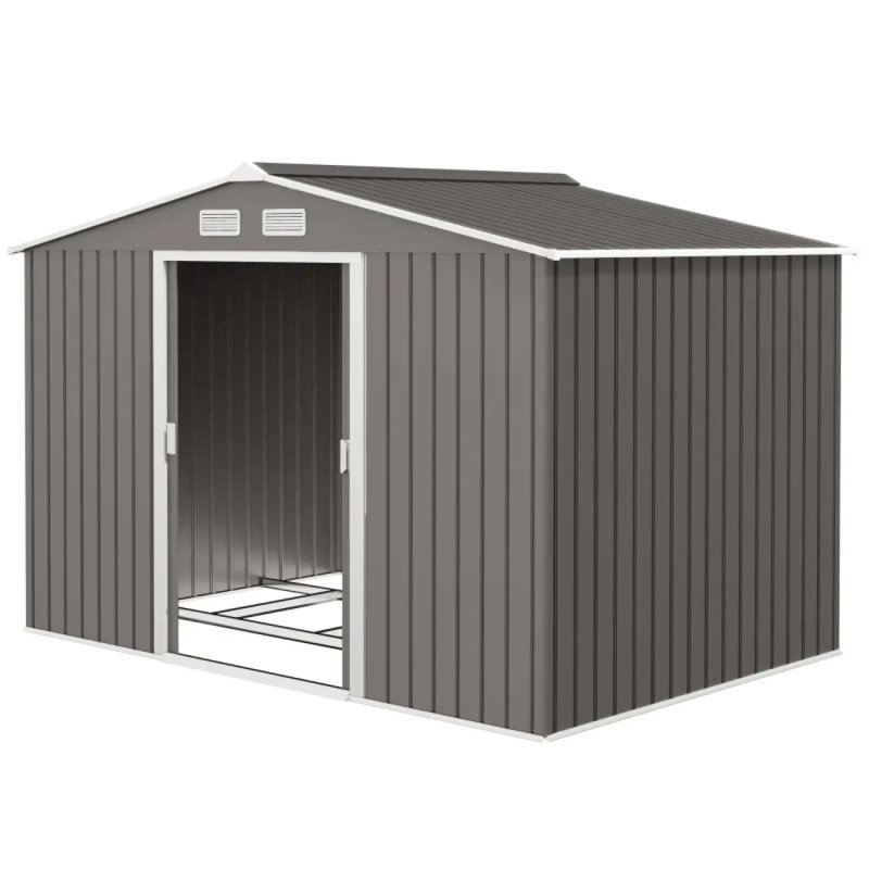 Spacious Garden Tool Metal Shed,Outdoor Storage Shed, Light Gray