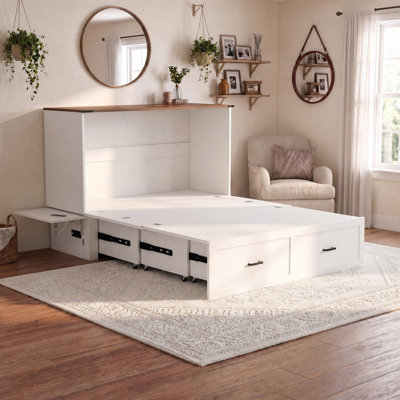 Grand lit escamotable avec rangement et station de charge - Lit armoire de ferme Noiseless, pliable avec grand tiroir
