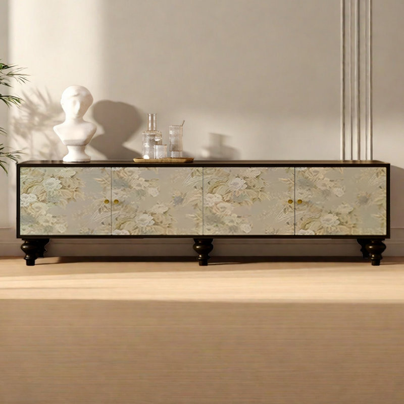Meuble télé en pin style français rétro, H 21,65 po x L 86,61 po x l 15,75 po