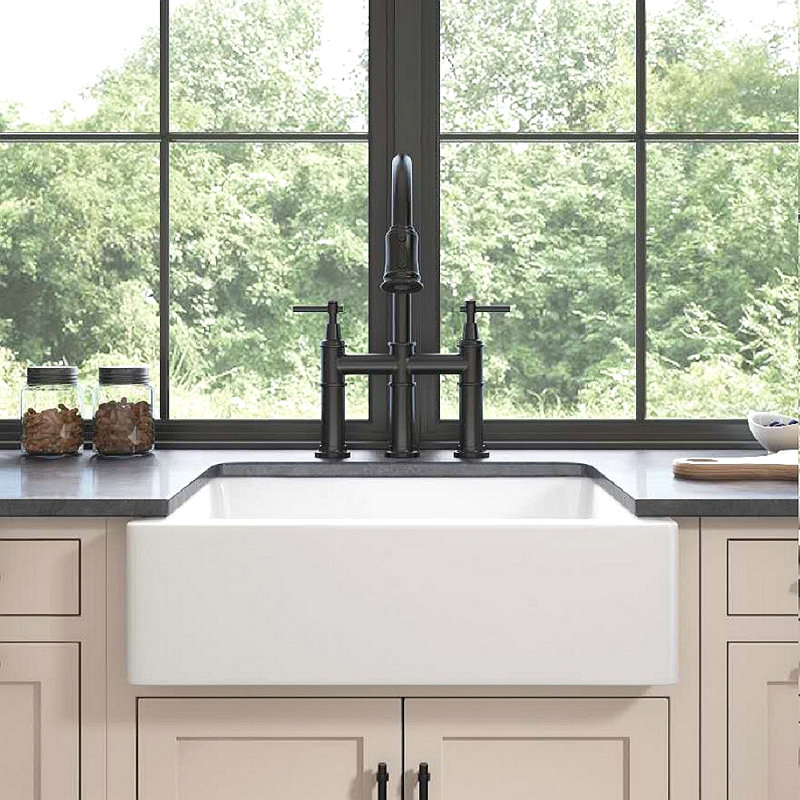 Robinet de cuisine Bridge avec douchette extractible encastrée, Noir mat