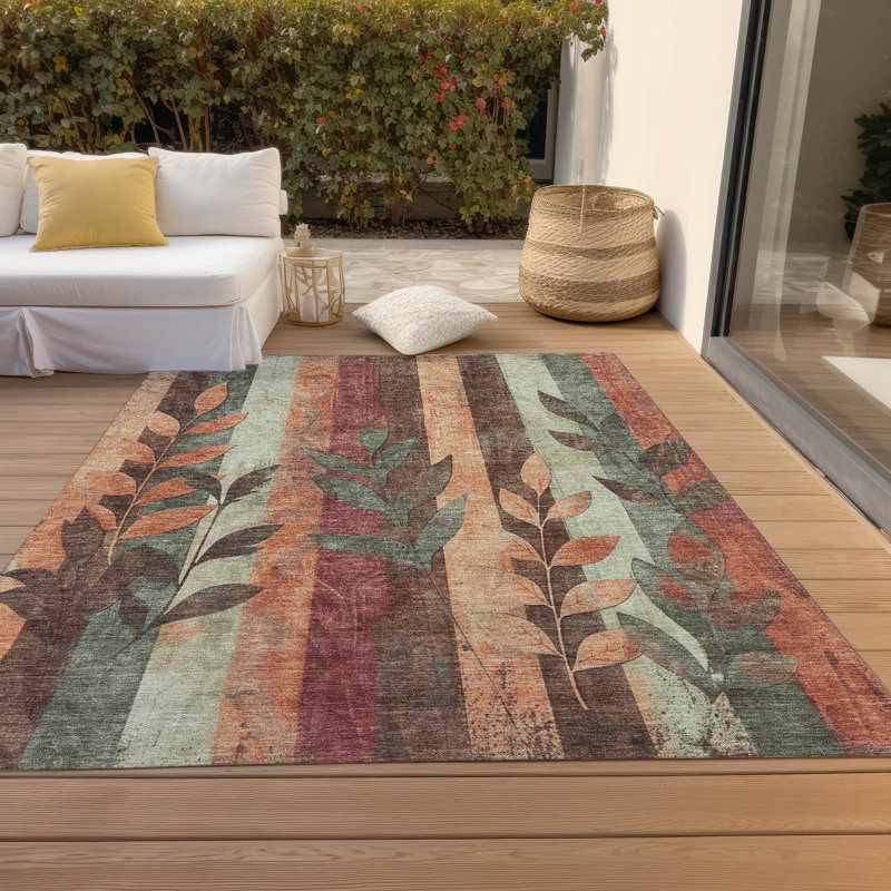 Tapis terre cuite lavable à la machine intérieur / extérieur Xhevrie, Rectangle 10 pi x 14 pi