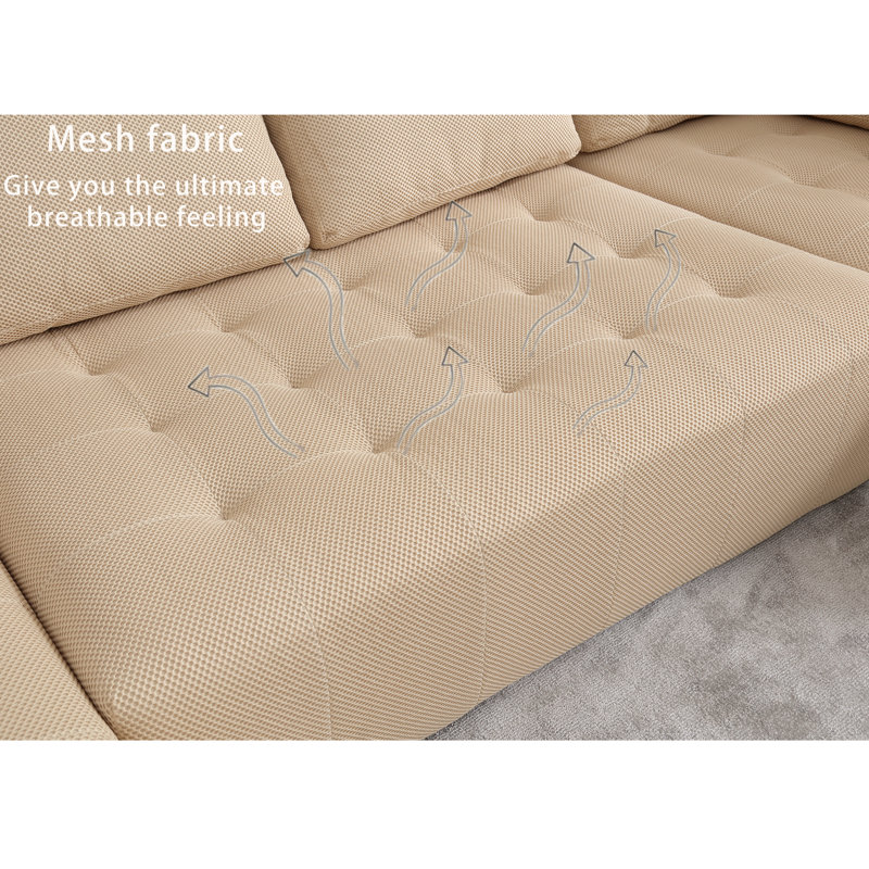 Canapé modulaire réversible de 138,5 po Luxcien, Khaki Polyester Blend