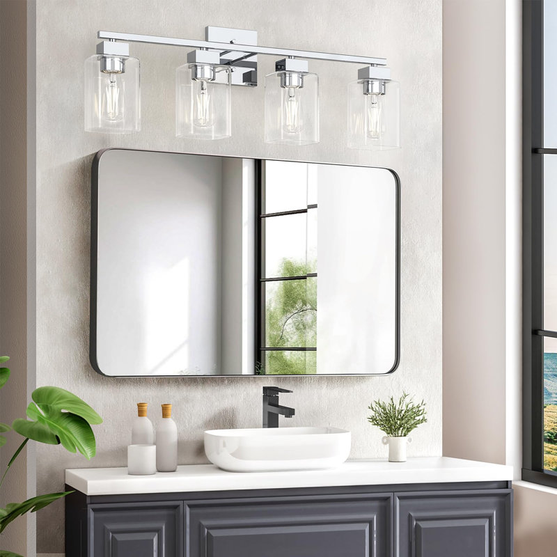 Éclairage pour meuble-lavabo 4 lumières, luminaires de salle de bain de conception carrée, éclairage de salle de bain carré sur miroir