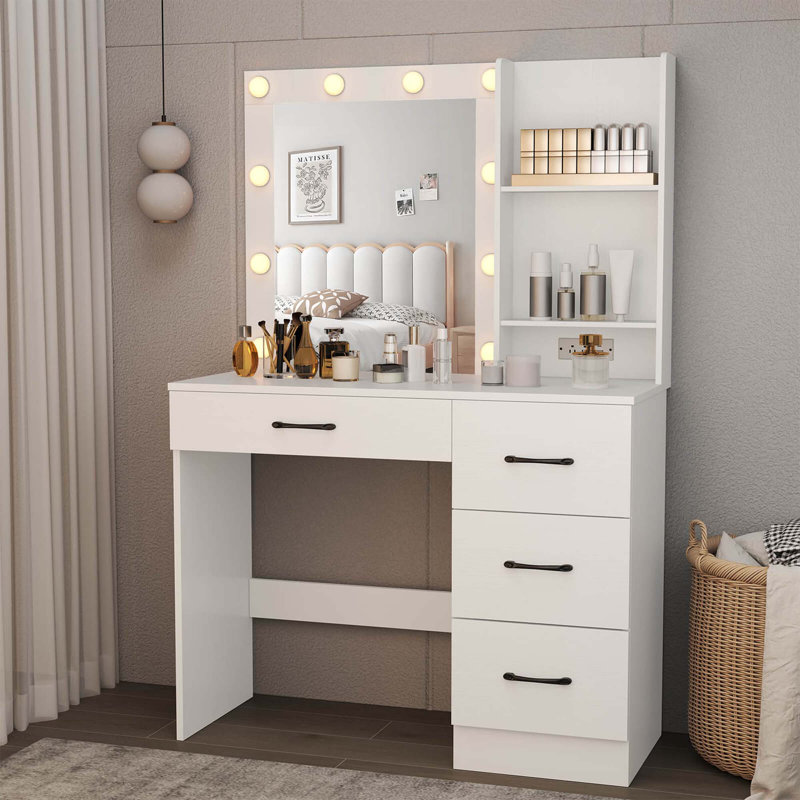 Bureau de maquillage avec miroir et lumières, Blanc