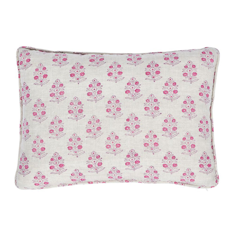 Aditi Hand Blocked Print Pillow, 12" x 16", Pink/Beige