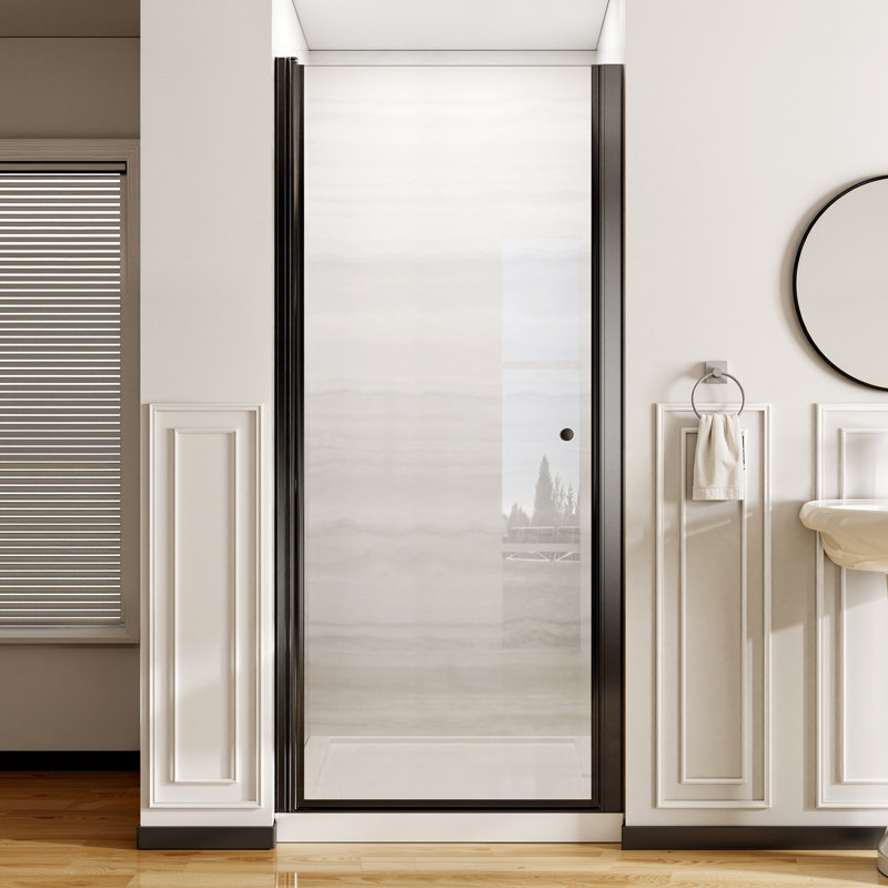 Porte de douche à charnière pivotante noire sans cadre 34 po x 72 po - Cabine de douche battante simple en verre trempé de 6 mm