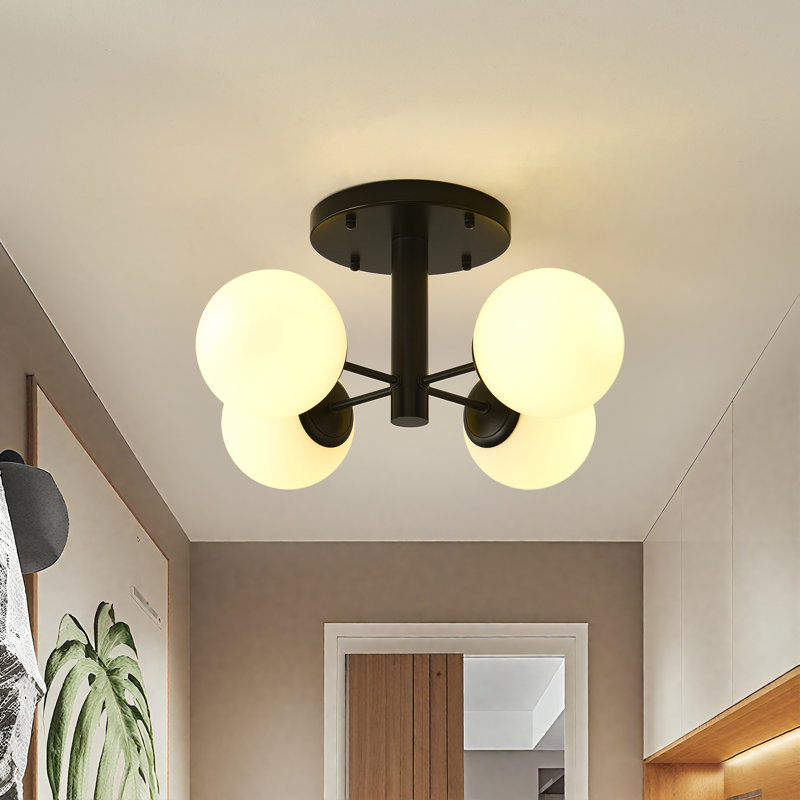 4-light Sputnik Semi Flush Mount, Matte Black