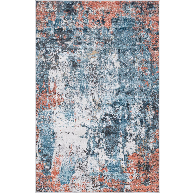 Tapis abstrait orange / gris, Rectangle 5 pi 1 po x 8 pi