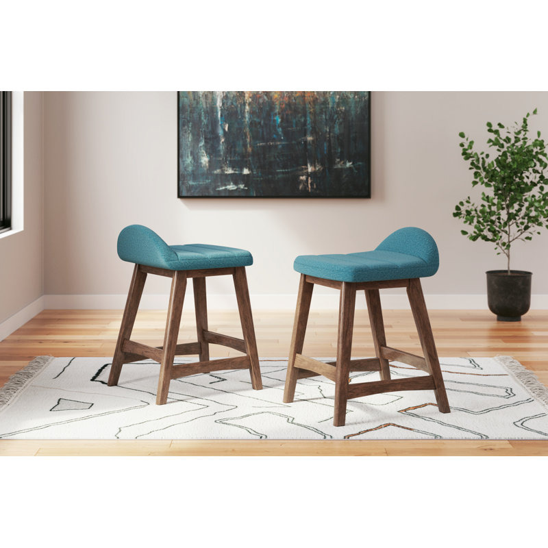 Munana Upholstered Counter Stool with Solid Wood Frame, Blue