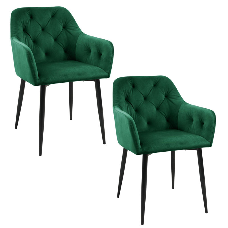 Adrianah 49cm H Tufted Velvet Upholstered Upholstered Back Side Chair in Green