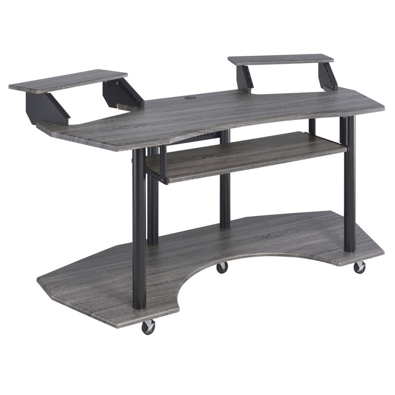 Bureau de studio d'enregistrement de musique avec plateau pour clavier Detroit, Noir / gris