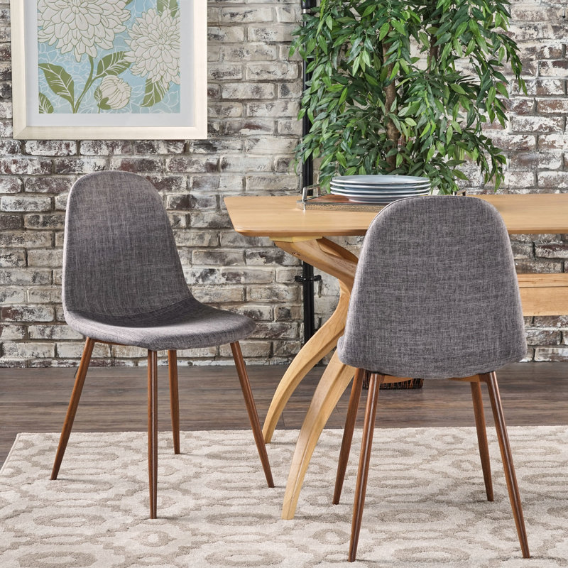 2 chaises de salle à manger de style Mid-Century moderne, revêtement gris, fabrication en fer, dossier solide pour 2 chaises rembourrées, pieds avec apparence de bois, confort