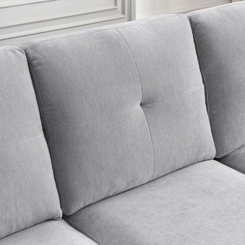 Upholstered 80 " Chenille L-Shaped Sofa & Chaise with Ottoman