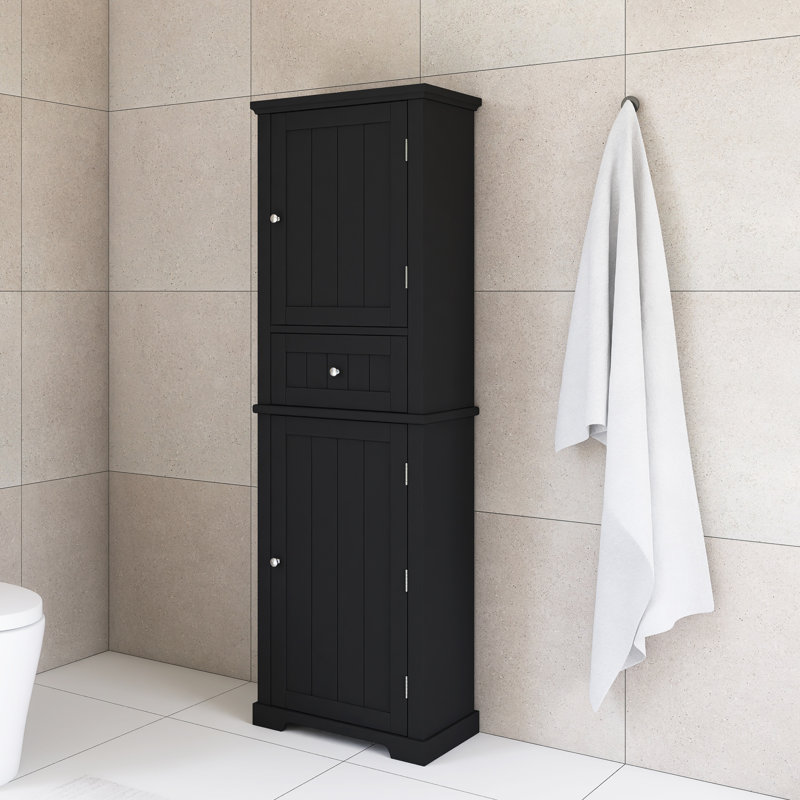 Tall Storage Cabinet With Drawer And Adjustable Shelf, Black
