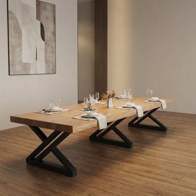 Grande table à manger en bois massif de style industriel moderne pour 8 à 10 personnes