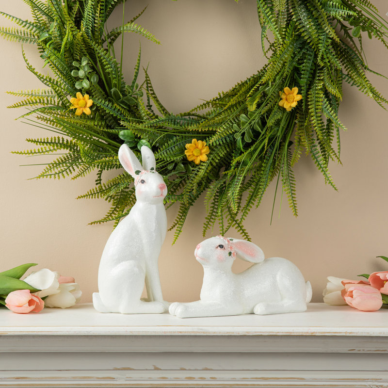 2-Piece 9.75"H Easter Resin Bunny Table Decor