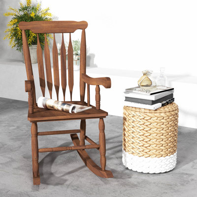 Chaise berçante d'extérieur en bois avec dossier haut pour jardin, patio, balcon