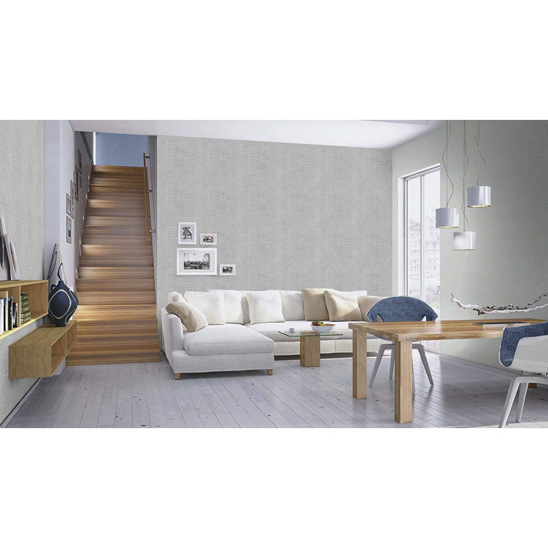Stacy 10.05m x 53cm Textured Metallic Finish Wallpaper Roll, Grey