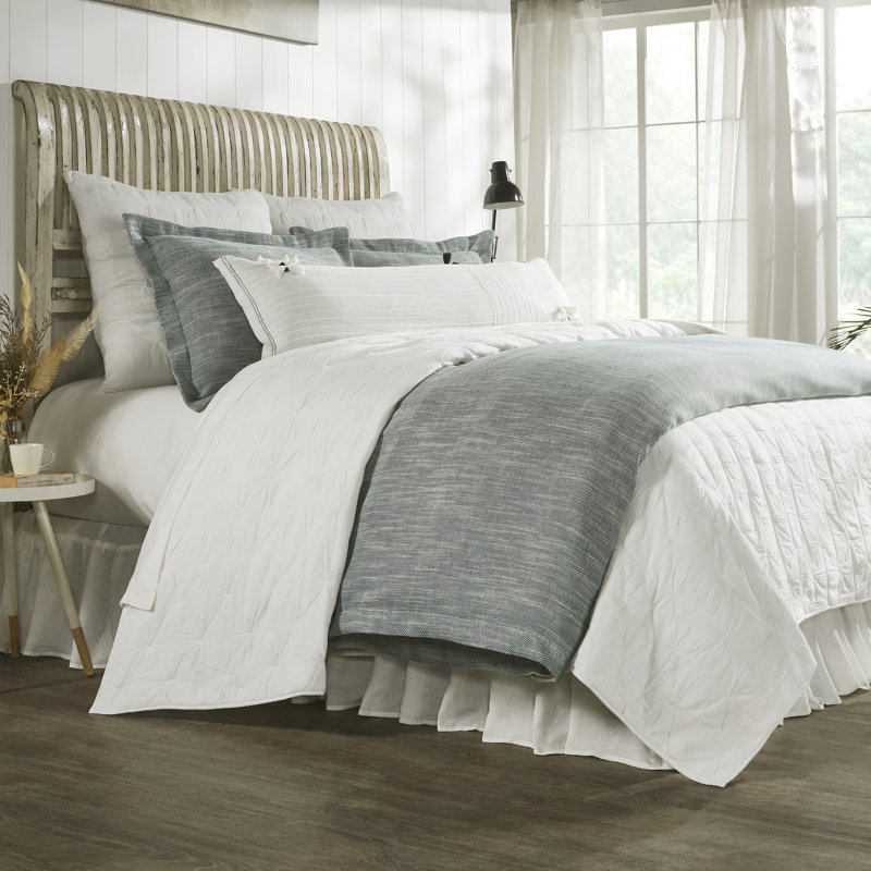 Ensemble de courtepointe en coton blanc 2 pièces Asher, Courtepointe simple et 1 taie décorative